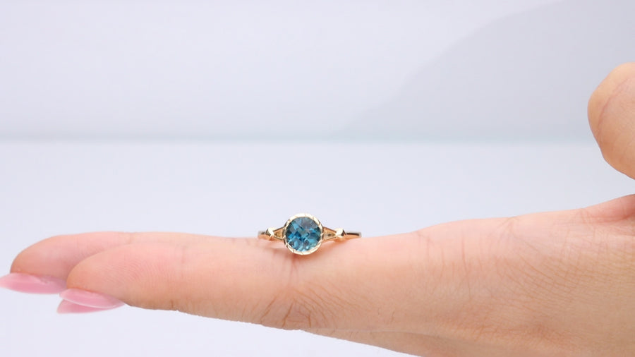 Aubree 14K Yellow Gold Round-Cut London Blue Topaz Ring