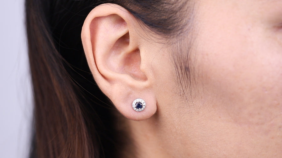 Delilah 10K White Gold Round-Cut Blue Sapphire Earrings