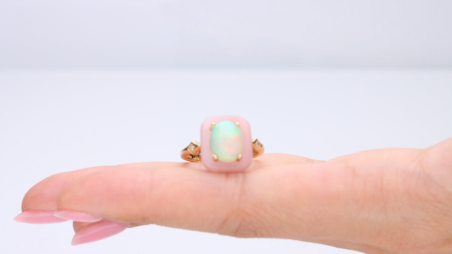 Adeline 14K Yellow Gold Oval-Cut Natural Pink Opal and Ethiopian Opal Ring