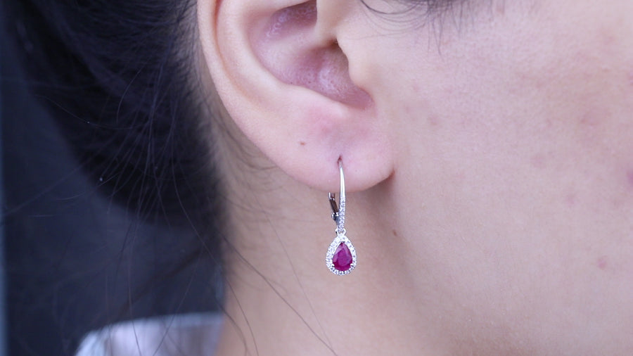 Heel 10K White Gold Pear-Cut Mozambique Ruby Earring