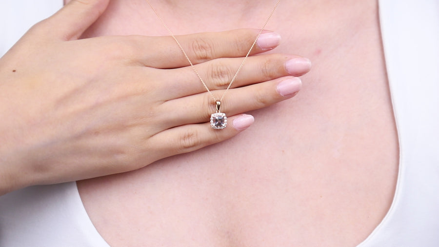 Emma 10K Rose Gold Cushion-Cut Madagascar Morganite Pendant