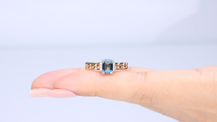 Abby 14K Yellow Gold Emerald-Cut London Blue Topaz Ring