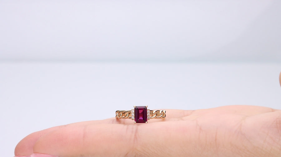 Abby 14K Yellow Gold Emerald-Cut Madagascar Rhodolite Ring