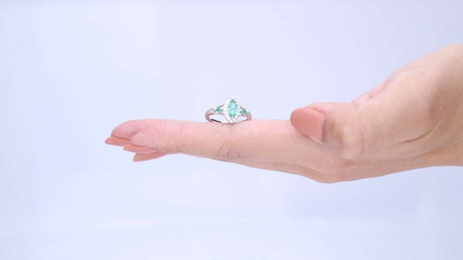 Enchanting Splendor: Annika 14K White Gold Marquise-Cut Natural Zambian Emerald Ring