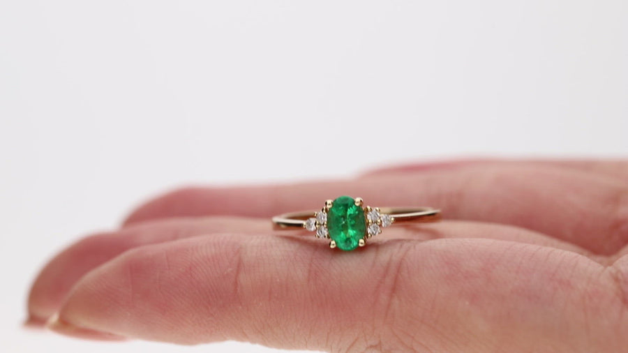 Radiant Elegance: Aliana 10K Yellow Gold Ring with Oval-Cut Natural Zambian Emerald