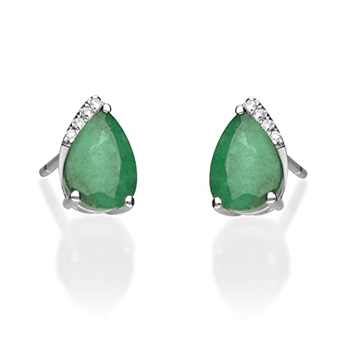 Salma 14K White Gold Pear-Cut Natural Zambian Emerald Earring