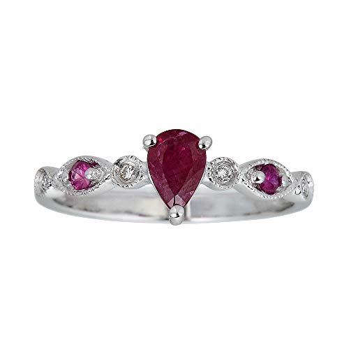 Kimber 10K White Gold Pear-Cut Ruby Ring