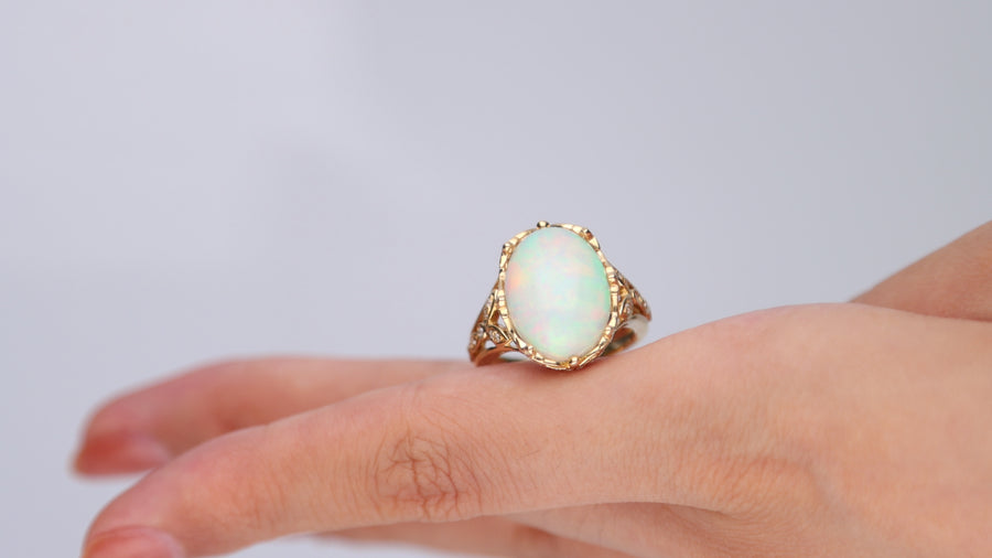 Maya 14K Yellow Gold Oval-Cab Natural African Opal Ring