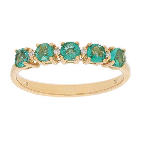 Enchanting Splendor: Esmeralda 10K Yellow Gold Round-Cut Natural Zambian Emerald Ring