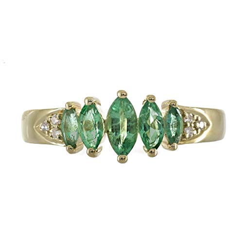 Regal Charm: Esther 10K Yellow Gold Marquise-Cut Natural Zambian Emerald Ring