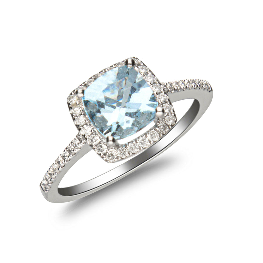 Selene 14K White Gold Cushion-Cut Brazilian Aquamarine Ring