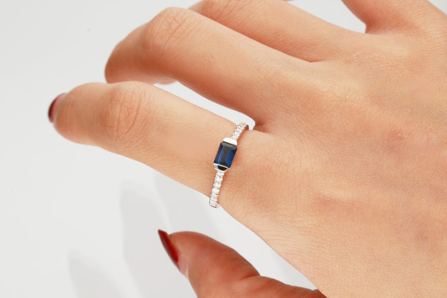 Meredith 10K White Gold Emerald-Cut Ceylon Blue Sapphire Ring