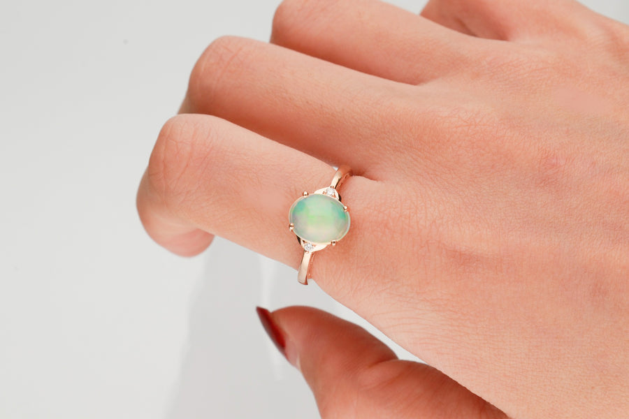 Chelsea 10K Rose Gold Oval-Cut Natural African Opal Ring