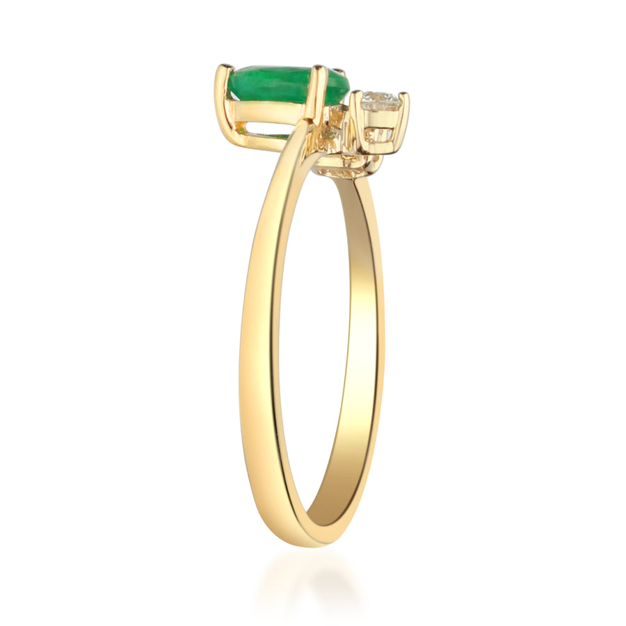 Exquisite Beauty: Romina 14K Yellow Gold Ring with Pear-Cut Natural Zambian Emerald