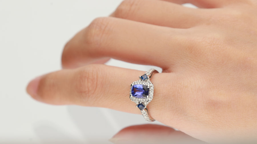 Iris 14K White Gold Cushion-Cut Tanzanian Tanzanite Ring