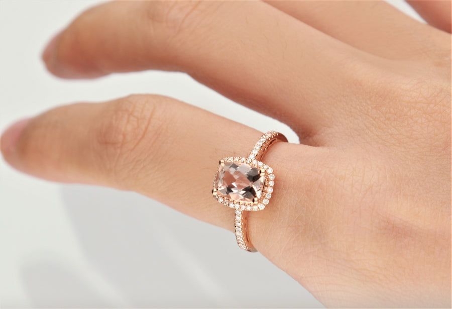 Theodora 10K Rose Gold Cushion-Cut Madagascar Morganite Ring