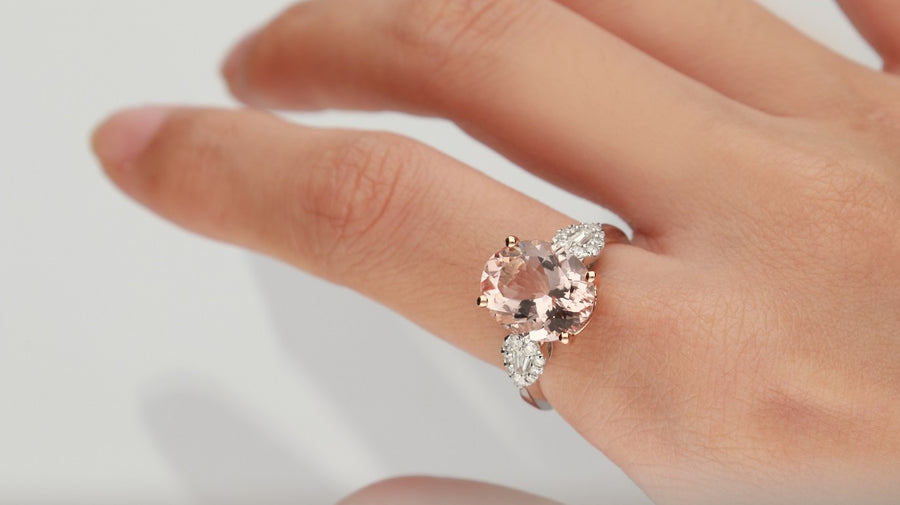 Iris 14K Two Tone Gold Oval-Cut Madagascar Morganite Ring