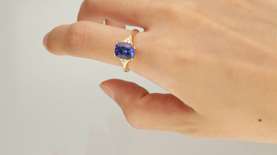 Aubree 14K Yellow Gold Cushion-Cut Tanzanian Tanzanite Ring