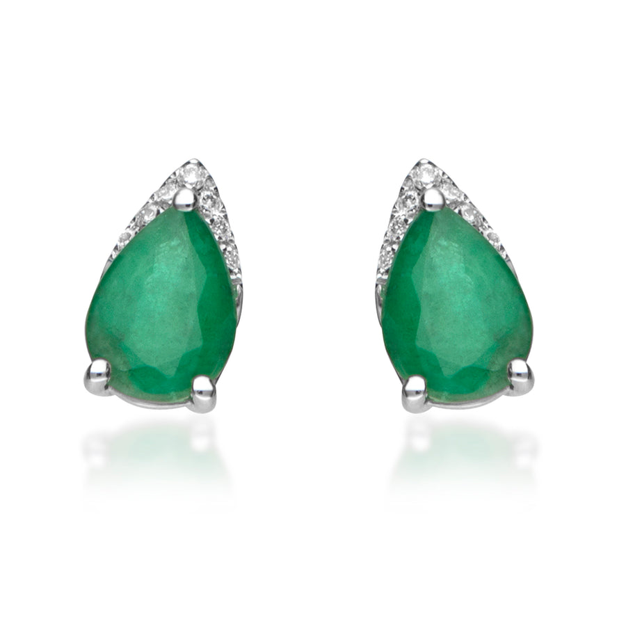 Salma 14K White Gold Pear-Cut Natural Zambian Emerald Earring