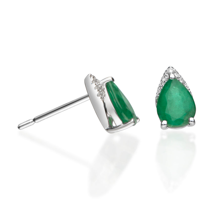 Salma 14K White Gold Pear-Cut Natural Zambian Emerald Earring