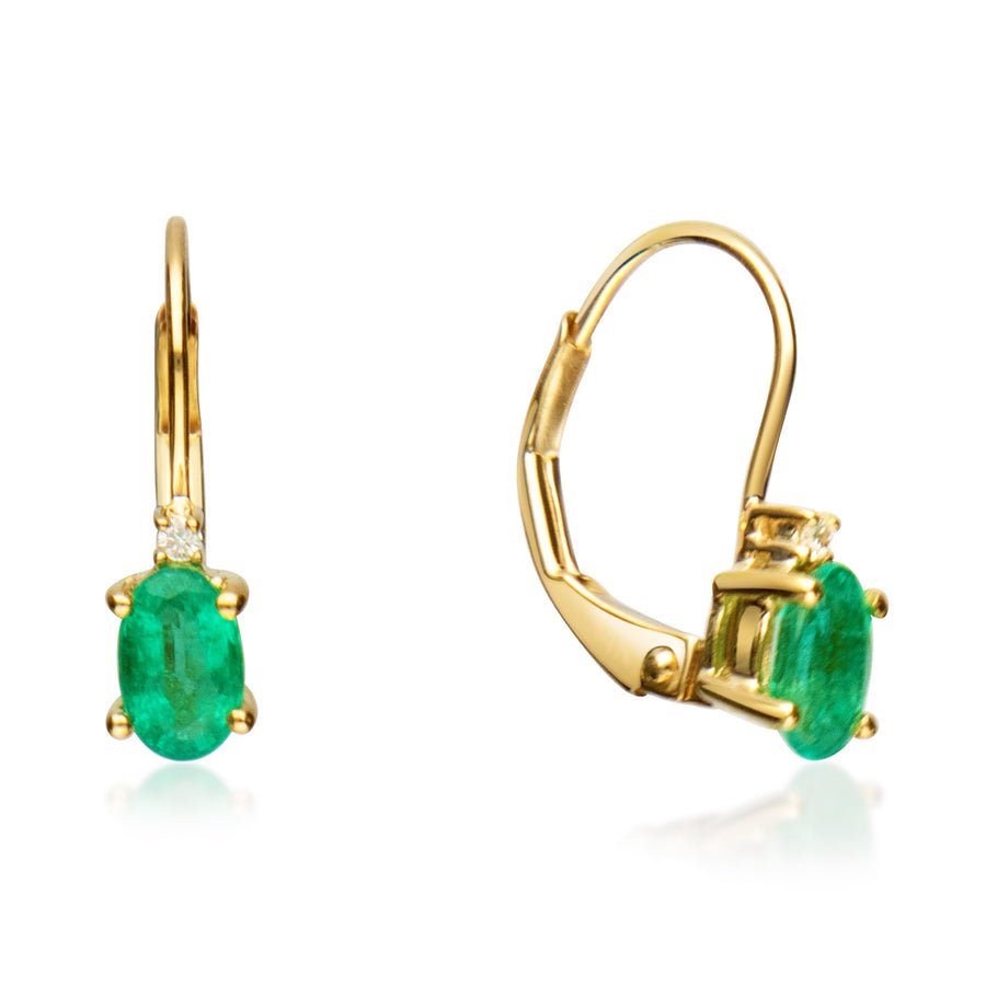 Blessing 10K Yellow Gold Oval-Cut Natural Zambian Emerald Earring