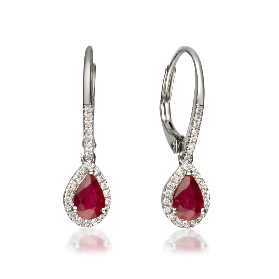 Heel 10K White Gold Pear-Cut Mozambique Ruby Earring