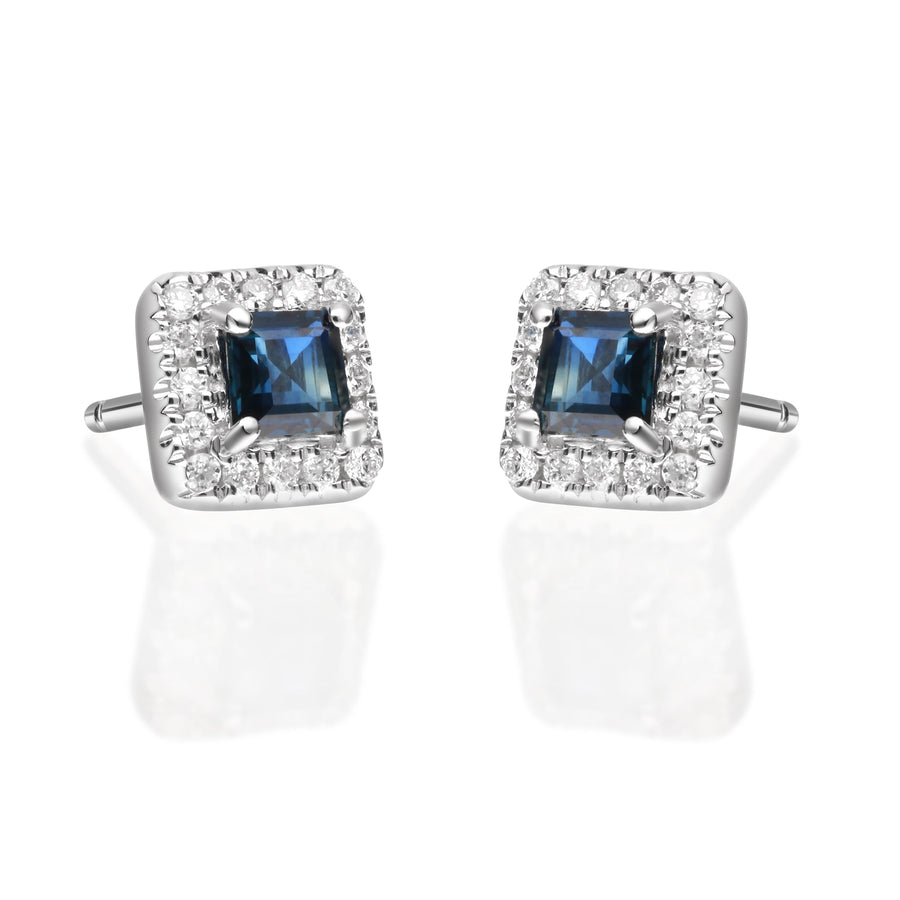 Charley 10K White Gold Square-Cut Ceylon Blue Sapphire Earring