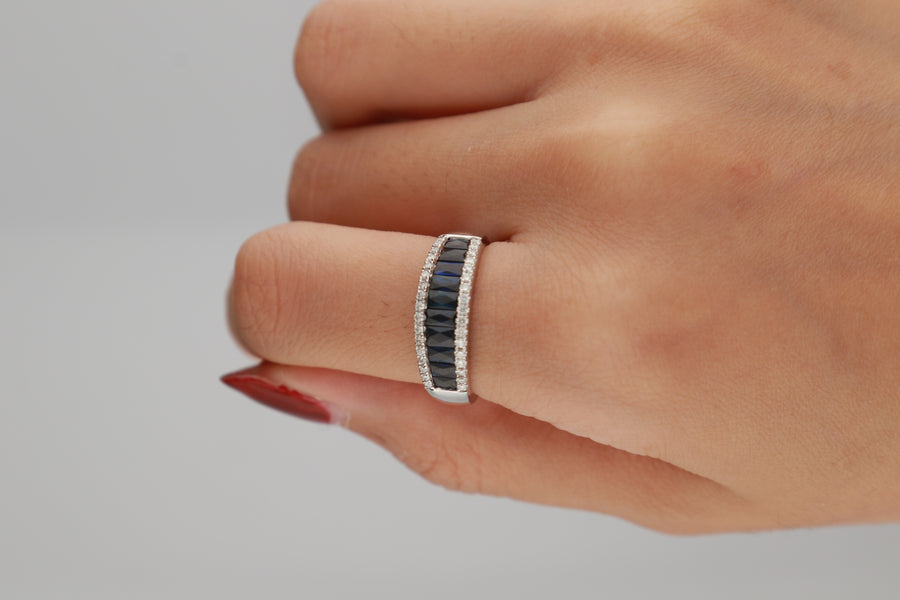 Lucy 10K White Gold Baguette-Cut Ceylon Blue Sapphire Ring