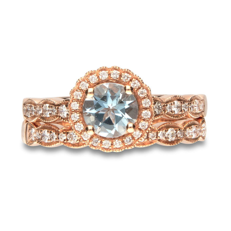 Audrey 14K Rose Gold Round Cut Brazilian Aquamarine Ring