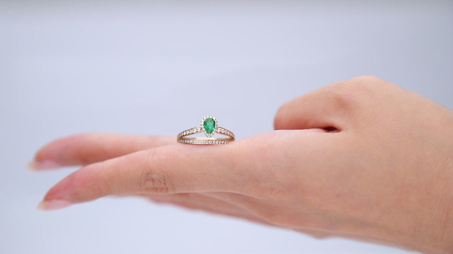 Ezra 14K Yellow Gold Ring with Pear-Cut Emerald