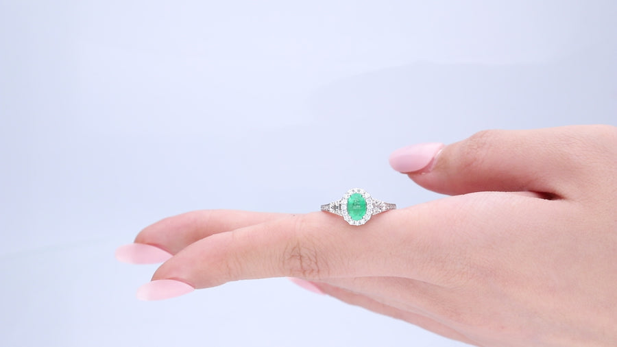 Whimsical Elegance: Alaya 14K White Gold Oval-Cut Natural Zambian Emerald Ring