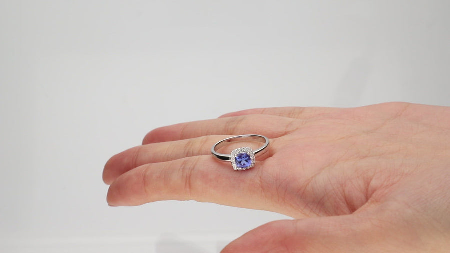 Amari 10K White Gold Cushion-Cut Tanzanian Tanzanite Ring