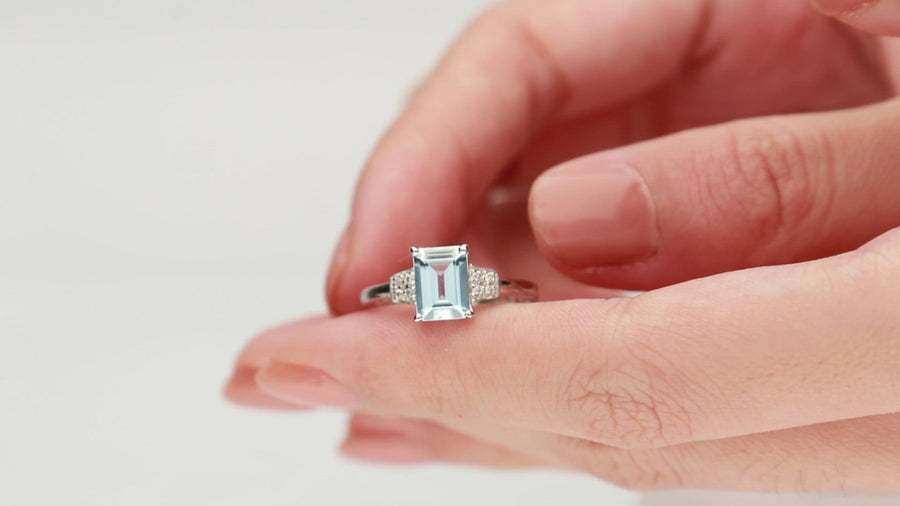 Alexa 10K White Gold Emerald-Cut Brazilian Aquamarine Ring