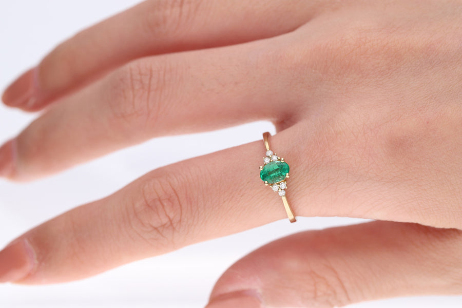 Radiant Elegance: Aliana 10K Yellow Gold Ring with Oval-Cut Natural Zambian Emerald