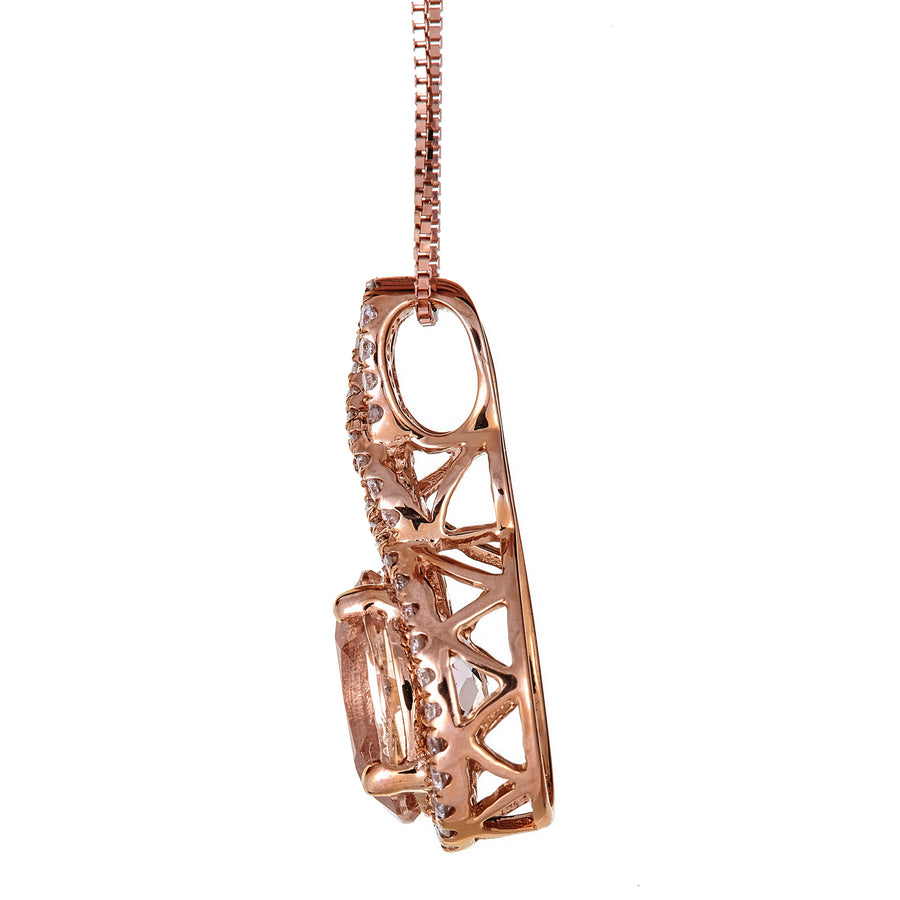 Miracle 14K Rose Gold Oval-Cut Madagascar Morganite Pendant