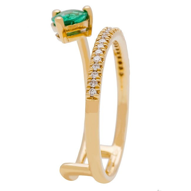 Serena 18K Yellow Gold Pear-Cut Natural Zambian Emerald Ring