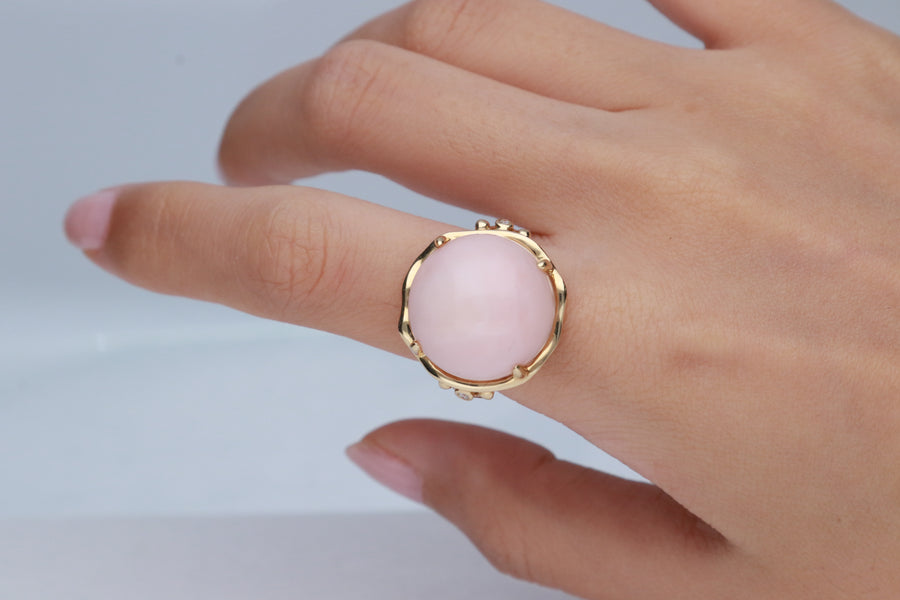 Zara 14K Yellow Gold Round-Cab Peruvian Pink Opal Ring