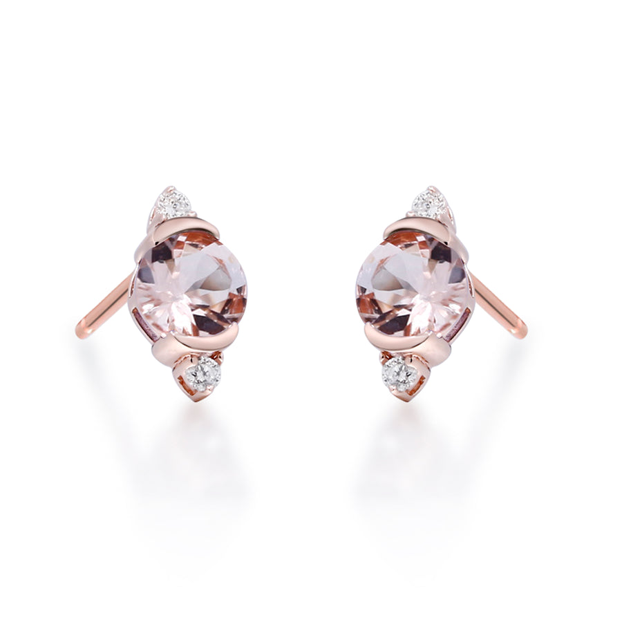 Arya 14K Rose Gold Round-Cut Madagascar Morganite Earrings