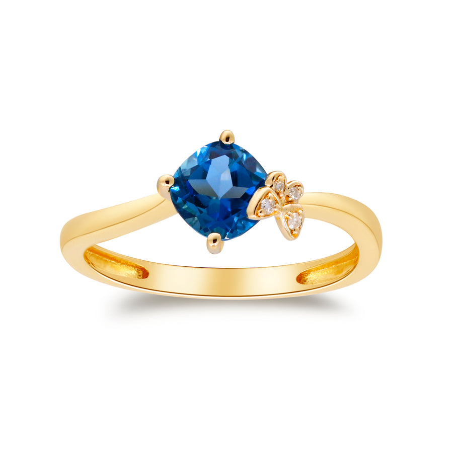 Aurora 14K Yellow Gold Cushion-Cut Brazilian London Blue Topaz Ring