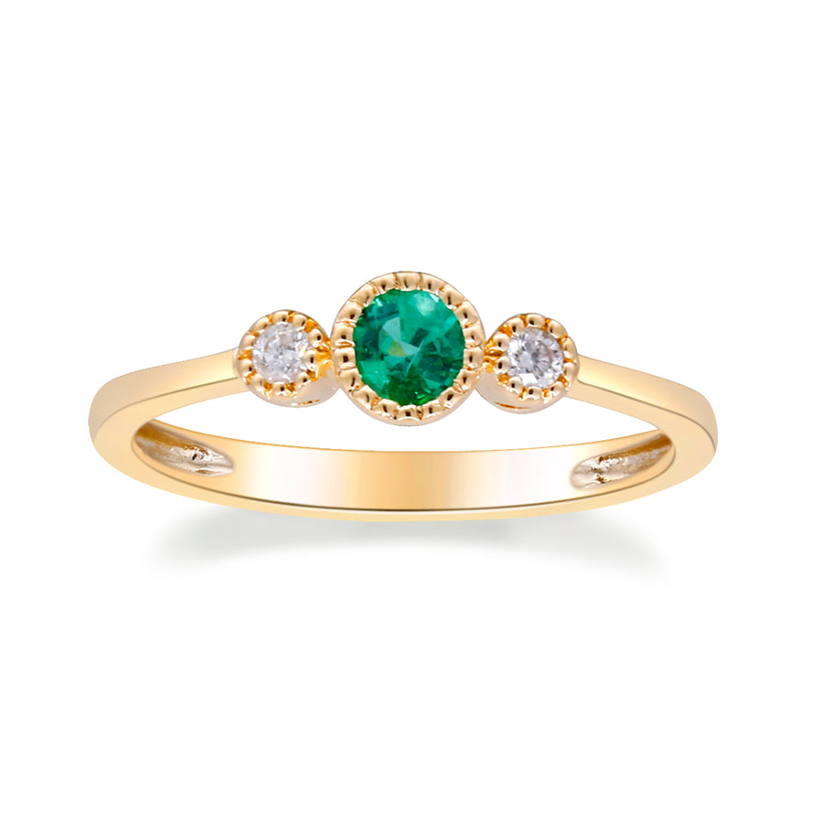 Timeless Beauty: Audrey 10K Yellow Gold Ring with Round-Cut Natural Zambian Emerald