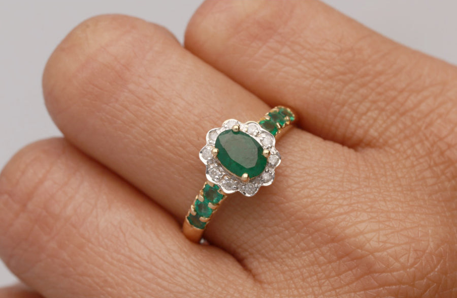 Alyssa: 14K Yellow Gold Ring with Round-Cut Natural Zambian Emerald