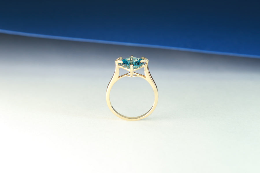 Kennedi 14K Yellow Gold Cushion-Cut Brazilian London Blue Topaz Ring