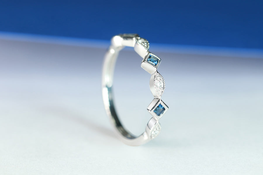 Lena 18K White Gold Square-Cut Ceylon Blue Sapphire Ring