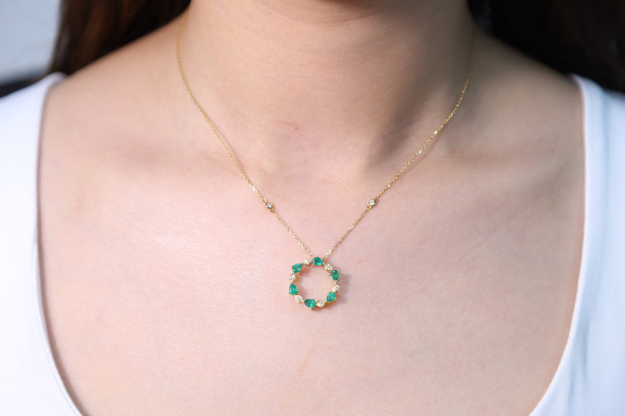 Amelia 10K Yellow Gold Pear-cut Natural Zambian Emerald Pendant