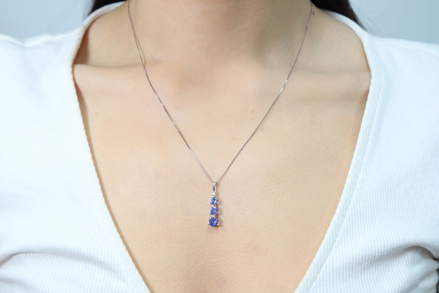 Annabella 10K White Gold Round-Cut Tanzanian Tanzanite Pendant