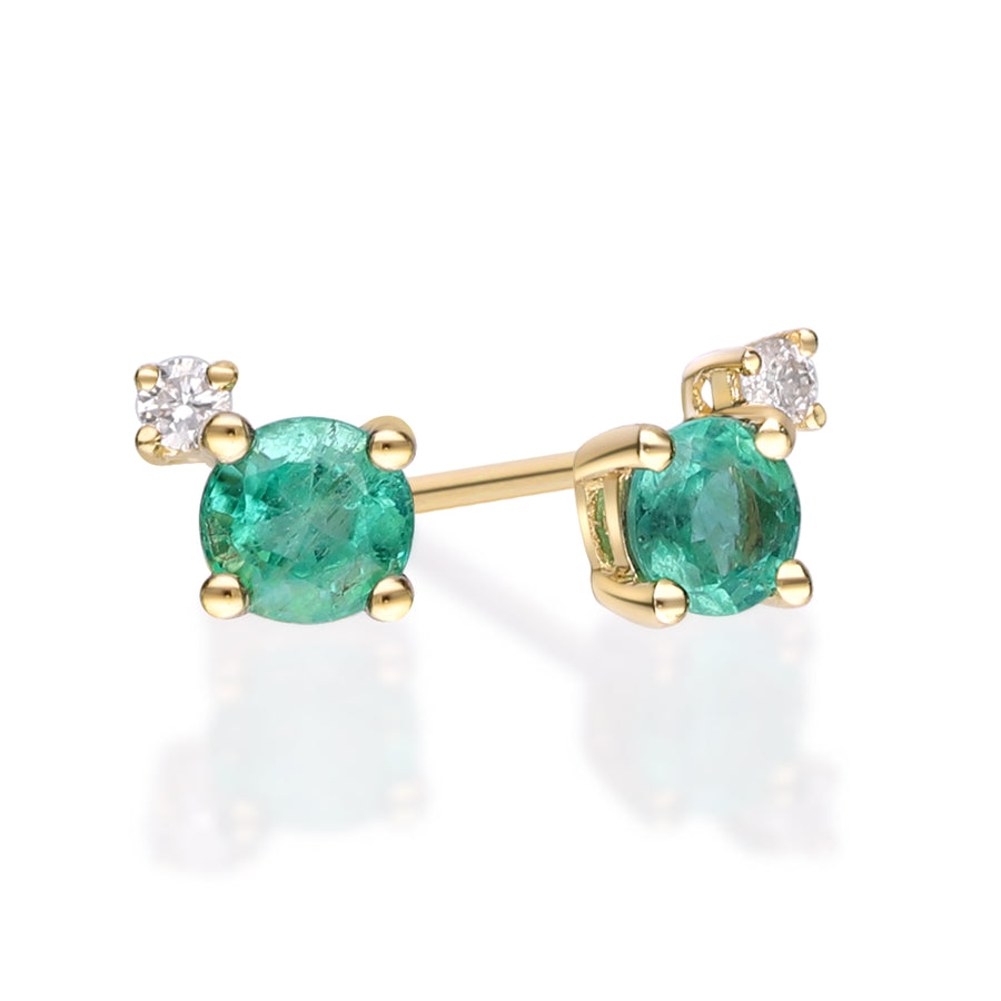 Brynlee 10K Yellow Gold Round-Cut Natural Zambian Emerald Earring