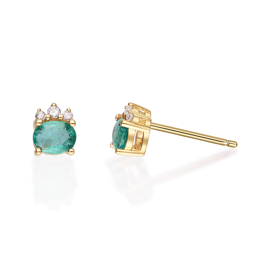 Emilee 10K Yellow Gold Oval-Cut Natural Zambian Emerald Earring