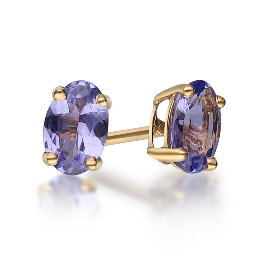 Ashlynn 14K Yellow Gold Oval-Cut Tanzanian Tanzanite Earring