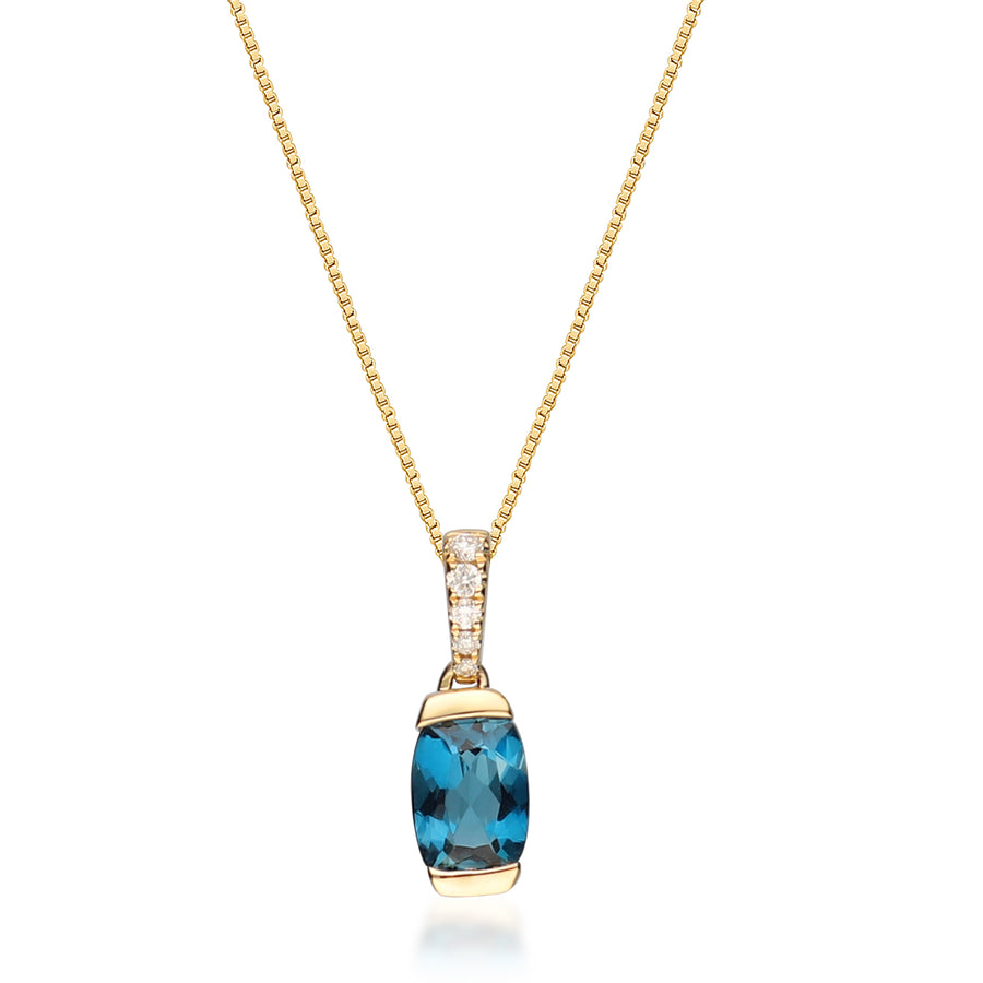 Aaliyah 14K Yellow Gold Cushion-Cut Brazilian London Blue Topaz Pendant