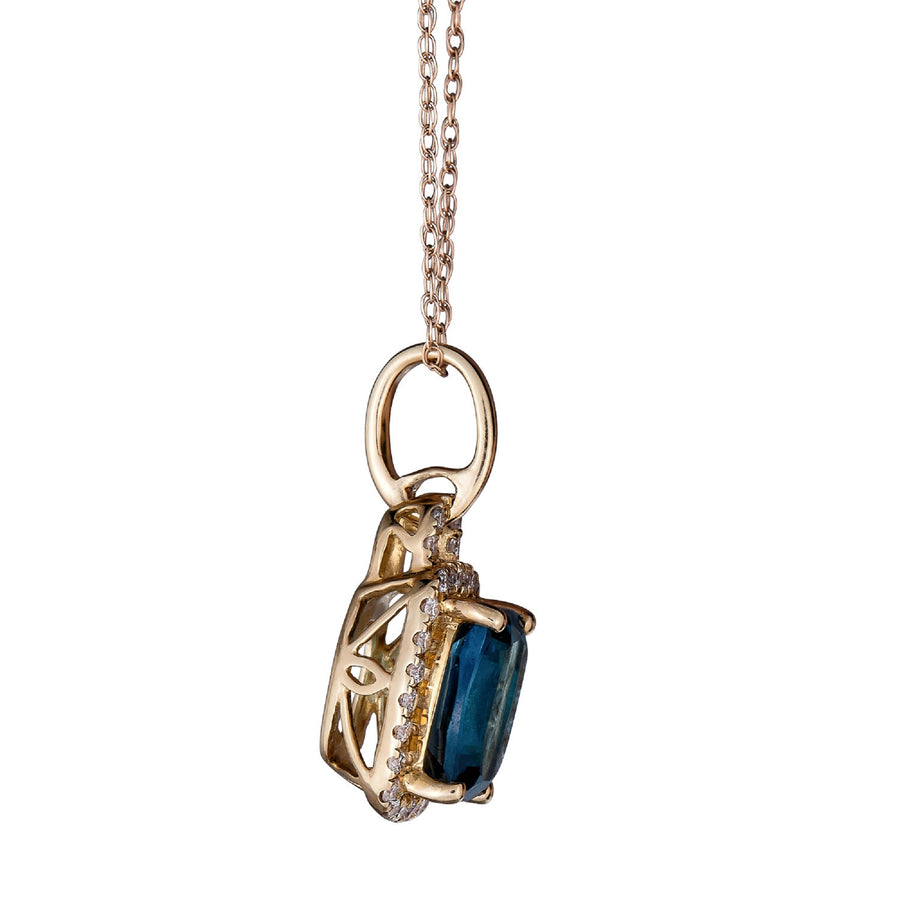 Winter 10K Yellow Gold Cushion-Cut Brazilian London Blue Topaz Pendant